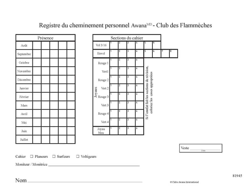 Fiche de cheminement des Flammèches, Paquet de 10