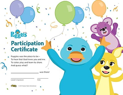 Awana Puggles Participation Certificate (5 Pack)