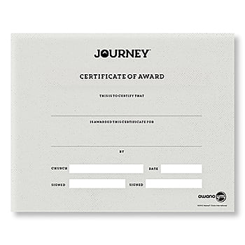 Journey Certificate of Award (5 Pack)