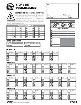 Fiche de progression des membres du club V.I.E., Paquet de 10